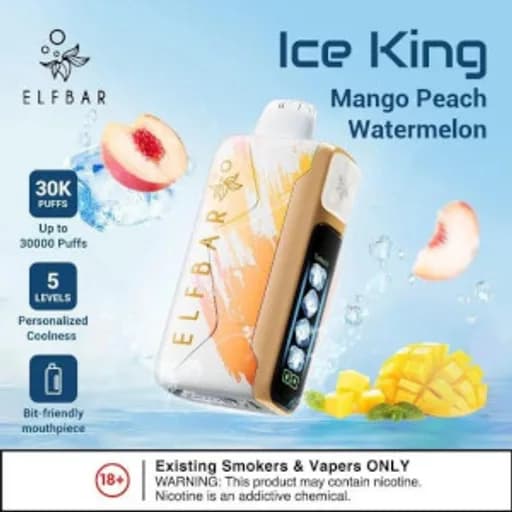 الف بار 30000 خوخ مانجو بطيخ - ELFBAR ICE KING 30000 PEACH MANGO WATERMELON