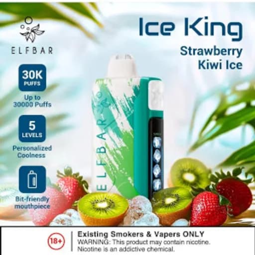 الف بار 30000 فراولة كيوي بارد - ELFBAR ICE KING 30000 STRAWBERRY KIWI ICE