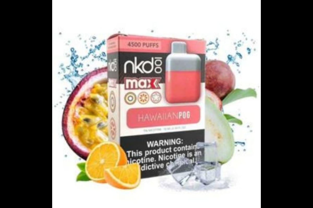 سحبة نيكد هاويان بوج معبأة نكهة نيكد باشن فروت برتقال ايس 4500 موشة - Naked HawaianPog 4500 Puff