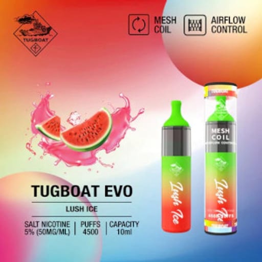 سحبة تاج بوت لوش ايس 4500 موشة - TUGBOAT EVO lush ice 4500 PUFFS - صورة رقم 1 - سحبة تاج بوت لوش ايس 4500 موشة - TUGBOAT EVO lush ice 4500 PUFFS | تسوق الآن من روقان